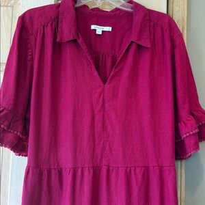Chico's Rich Raspberry Tiered Linen Dress Size 4 (2X) (XXL)